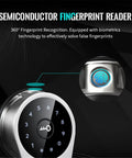 Hella Secure Smart Entry Door Lock Featuring Slick Fingerprint Reader Password Keypad Rfid Cards And Smooth Phone App Remote Management showing semiconductor fingerprint reader with biometric tech.