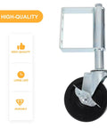 Heavy Hitter Spring Loaded Gate Caster Crafted From Cold Rolled Steel Auto Height Adjusts Over Bumpy Terrain Rolling Smooth And Built Tough For Zero Hassle Swing Access, showing a close-up of the caster with metal brackets.