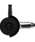 Five Inch Pneumatic Angle Grinder For Metal Cutting And Grinding Ergonomic Grip Low Vibration Lightweight Frame Built Like A Beast For Hard Knocks And The Daily Workshop Grind top view with black disc and handle.