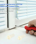 Forty Piece White Shutter Repair Pins With Beefed Up Spring Loaded Louver Clips For Dead Simple Diy Cabinet Fixes And Knockout Panel Restoration That Takes Zero Sweat To Install, with a hand using a screwdriver.