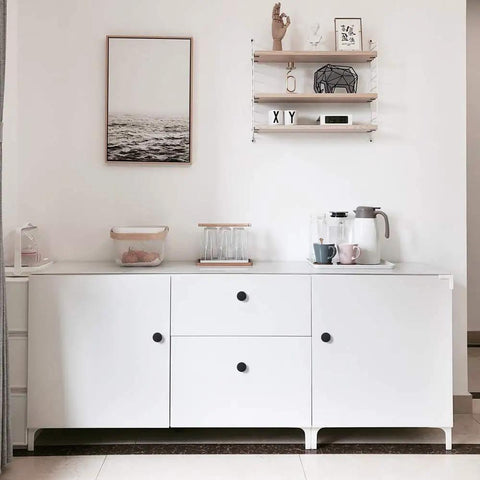 White cabinet with matte black round knobs. Ten Pack Matte Black Round Cabinet Knobs For Cabinets, Drawers, Cupboards.