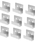 Heavy Duty Ten Piece Stainless Steel Wall Bracket Set With Included Screws For Bulletproof Hanging Of Large Picture Frames Mirrors Canvas Boards And Tile Displays To Level Up Your Space, showing nine stainless wall brackets.