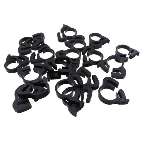 20 Piece Nylon Hose Clamps Five Eighth Inch Carabiner Style Black Plastic Hose Band Fasteners scattered view