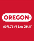 Oregon branding with tagline World's #1 Saw Chain on a red background, representing high-quality cutting tools.