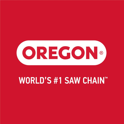 Oregon branding with tagline World's #1 Saw Chain on a red background, representing high-quality cutting tools.