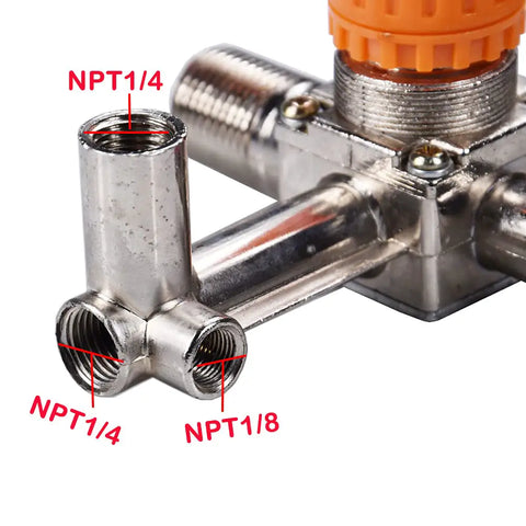 Real Badass Heavy Duty Dual Outlet Air Compressor Manifold NPT Zinc Alloy Splitter Valve showing threaded NPT connections.