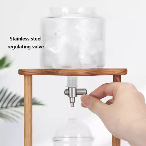 Portable Cold Brew Drip Tower Iced Coffee Maker with stainless steel valve, ideal for smooth chilled sipping.