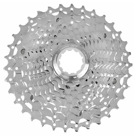 XT 10-Speed Bicycle Cassette 11-34T for Smooth Shifting, Dyna-Sys Ready, silver finish, seven-arm spider design with alloy lockring.