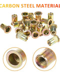 Rivet Nut Inserts Kit Pro Grade 500 Pcs Carbon Steel Threaded Nut Inserts Galvanized Finish Sizes M3-M10 shown in detail