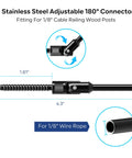 Black Matte Finish Cable Railing Kit And Hardware For Wood Posts With T316 Stainless Steel Marine Grade Fittings Built To Last One Eighth Inch Wire Rope Deck Railing System 180 Degree Adjustable Swage Lag Screws 20 Pack showing adjustable connector fitting