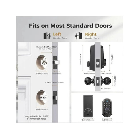 Straight Up Secure Keyless Entry Deadbolt Lock With Fast Fingerprint Scan Bluetooth App Control And Password Backup Key dimensions fitting standard doors