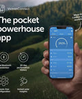 SmartSolar MPPT VE Can Solar Charge Controller with Bluetooth app display on phone, showing energy data and connection features