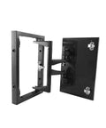 Heavy Duty Stainless Steel Concealed Door Hinges For Snug Fit Access Panels And Flush Insulation Boxes showing open angle view with black finish.