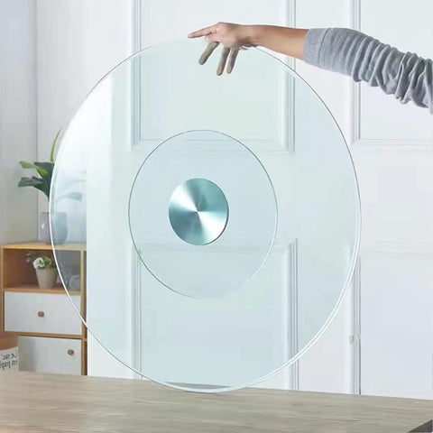 Heavy Duty Tempered Glass Lazy Susan Turntable Silent Bearing Rotating Serving Tray Smooth Gliding Clear Round held above table