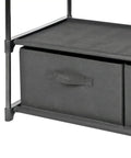 4 Shelf Closet Organizer With Black Metal Frame And Two Collapsible Fabric Bins And Straight Up Heavy Duty Vertical Shoe Rack Clutch Dorm Room And Small Space And Tidy Home Storage Solution featuring collapsible fabric bins in black.