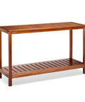Solid Wood Outdoor Console Table With Two Tier Design For Patio Porch And Entryway Natural PU Lacquer Finish Weather Resistant