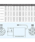 Top Shelf 4074 Brushless Motor Paired With Water Cooling Jacket For Remote Boats specifications chart with motor dimensions.