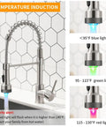 LED Light Kitchen Faucet With Pull Down Sprayer In SS304 Stainless Steel Brushed Nickel Finish temperature LED display