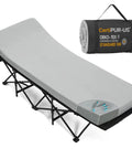 2 Inch Memory Foam Comfy Camping Cot Pad For Folding Cots With Removable Cover Non Slip Waterproof Bottom shown on cot