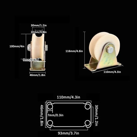 Heavy Duty U Groove Wheel For Sliding Doors And Rolling Gates Rock Solid Nylon Caster Pulley with steel bracket size details