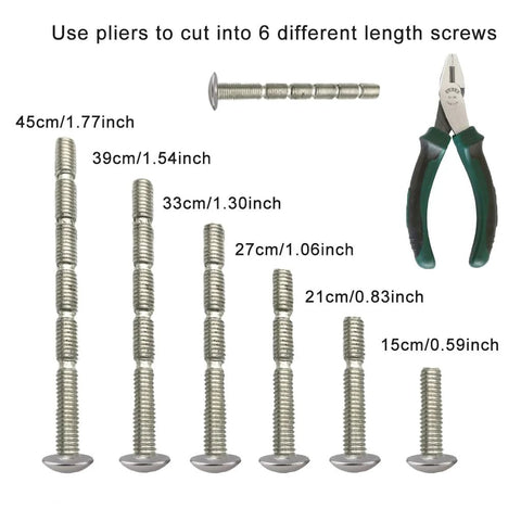 Screws of varying lengths from 15mm to 45mm with pliers, used for Antique Bronze Cabinet Pulls With Plate installation.
