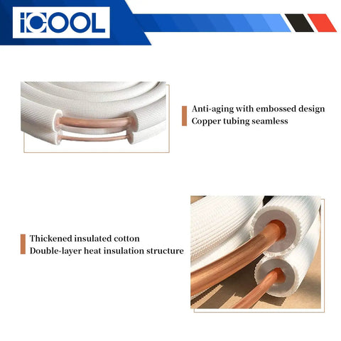 Sixteen Foot Mini Split Line Set With One Quarter Inch And One Half Inch OD Twin Copper Tubes Three Eighths Inch Thickened PE Insulated Coil details