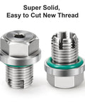 Badass Oversize Piggyback Oil Drain Plug M12.1 1.25 Thread Fifteen Millimeter Long Stainless Steel 304 self tapping plug pair with seals.