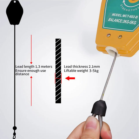 Two Pack Heavy Duty Retractable Spring Tool Balancer with Adjustable Tension, Supports 3 to 5 Kg Tools, Easy Hanging Tool Holder for Assembly Lines, Workshops, and Garage, Keeps Tools Off Benchtops and Ready at Hand for Quick Access; 1.3m cable