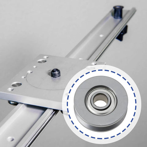 Close-up of V623ZZ V Groove Sealed Ball Bearings 12X3X4MM on CNC router linear guide tracks
