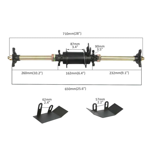 28 Inch Rear Axle Kit With Hand Brake Caliper For Go Karts And ATVs Includes 3 Stud Hubs And 25 Inch Spacing Sprocket Cover And Brake Disc