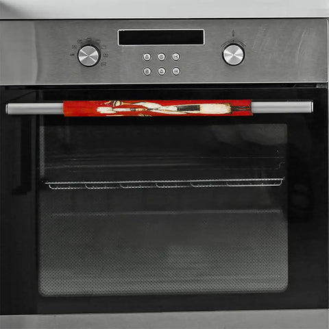 Tough As Nails Washable Refrigerator Door Handle Covers Set Of 2 displayed on an oven handle for scratch protection.
