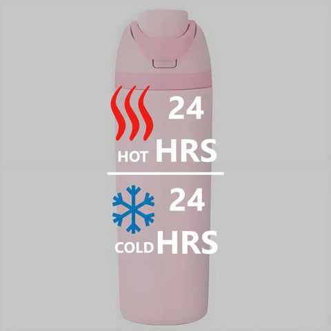 Pink insulated stainless steel water bottle with built-in straw, leak-proof seal, BPA-free, designed for sports and travel.
