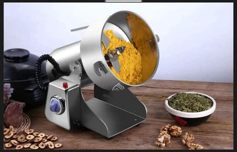 Electric Grain Mill Machine For Home And Small Biz, High Capacity Dry Milling Grinder, open top showing fine powder