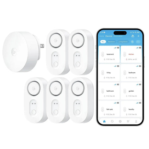 Smart Water Leak Detector With No Fuss Long Range 1804 Feet Wi Fi Sensor 5 pack with smartphone app interface