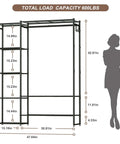 All In One Wardrobe Closet Organizer With Hanging Rod And Four Shelves dimensions and weight capacity illustration