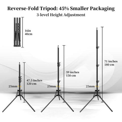 Reverse-fold tripod with height adjustment for Softbox Lighting Kit 16 By 16 Inch With Remote Pro Grade Studio Light.