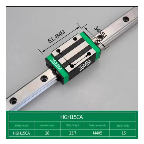 Beefy Linear Rail Kit detail with HGH15CA block, measurements 61.4mm x 34mm, CNC routers precision part