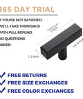 10 Pack Black Square Bar Cabinet Knobs 2 Inch Matte Black Single Hole Kitchen Pulls with 365 Day Trial, Free Returns and Exchanges