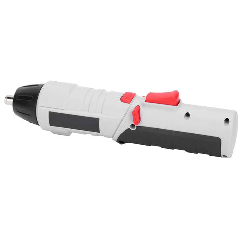 Kickass Compact Cordless Drill Driver Kit Boasts A Super Sleek Body With A Beast Mode 4.2V Lithium Battery And Powerful Led Work Light For Blazing Fast Drilling On Every Home Job, showing a compact drill with red buttons.