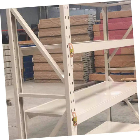 10 Pack Teardrop Pallet Rack Safety Clips Beam Connectors locking clips securing shelves in a warehouse storage setup.
