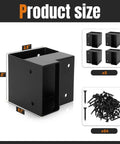 Product size guide for Beefy 8 Piece Workbench Bracket Kit With 64 Screws For DIY Work Table Built To Fit 2x4 Lumber Real Size 1.5x3.5 Inch Right Angle Corner Brackets Black For A Sturdy Shop Setup with dimensions and contents.