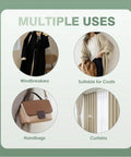 Multiple uses illustration for Slick Invisible Magnetic Buttons For Clothes Five One Inch Nylon Sewing Snaps, showing windbreakers, coats, handbags, and curtains.