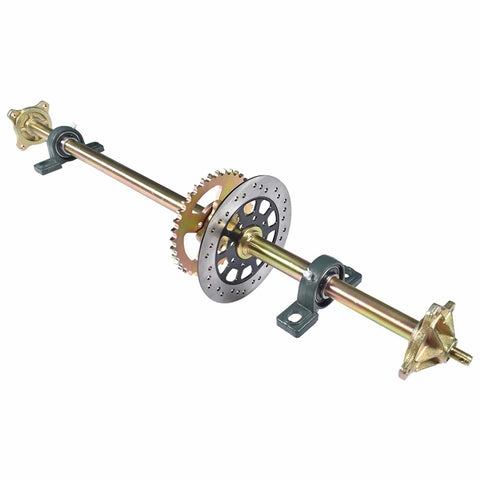 Beefy 44 Inch Rear Axle Shaft Kit With Chain Sprocket And Brake Disc Pillow Block Wheel Hub For ATV Quad Go Kart And Golf Cart