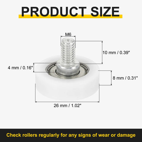 Heavy Duty PA66 Nylon Drawer Rollers Six Pack Slick Glide Wheels With M6 Thread And Four Millimeter Step for precise size overview.