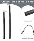 Polypropylene Katana Training Sword Set With Dope Display Stand Non Sharp Samurai Blade for Safe Practice shown with dimensions