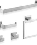 Gold Five Piece Bathroom Hardware Set Wall Mounted 23.6 Inch Towel Bar Brushed Gold Finish 304 Stainless Steel Includes Hand Towel Bar Holder Toilet Paper Holder And Two Robe Hooks For A Slick Pro Grade Look