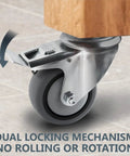 Close-up of Heavy Duty 3 Inch Threaded Stem Caster Wheels Set of 4 with Brakes 600 Lbs Load showing dual locking mechanism and non-marring TPR rubber.