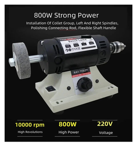 Rugged 800W Bench Grinder With Hella Strong Variable Speed Motor And Slick Flexible Shaft Handle for a powerful jewelry polishing setup.