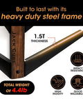 Heavy duty steel frame detail of Five Tier Skateboard Wall Mount Rack With Rustic Wood And Black Steel Hooks For Tight Garages.