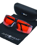 Heavy Duty Laser Safety Glasses Shield Your Peepers From Harmful Blue And Green Beams Across The 180 To 540 NM Spectrum with a case and cleaning cloth.